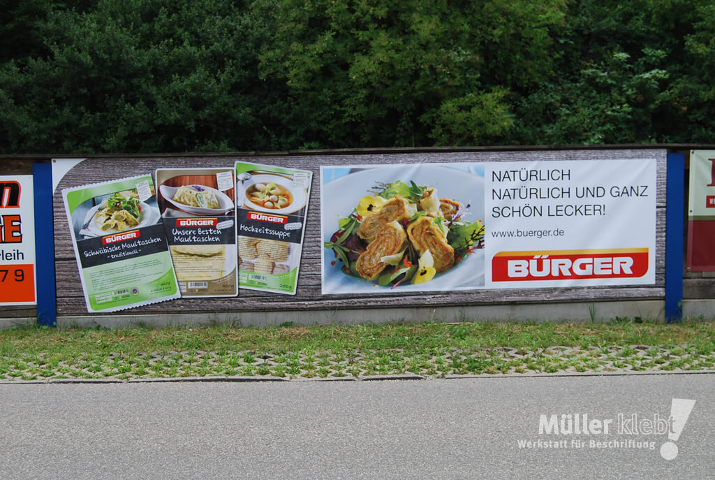 Müller klebt! Leonberg Digitaldruck Banner Bürger Maultaschen